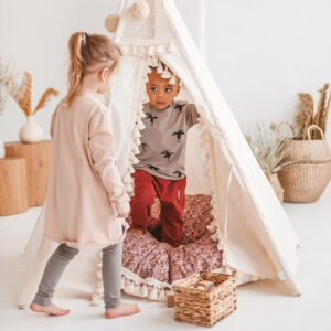 Boho Kids Teepee with Tassels – Ecru, 165 cm