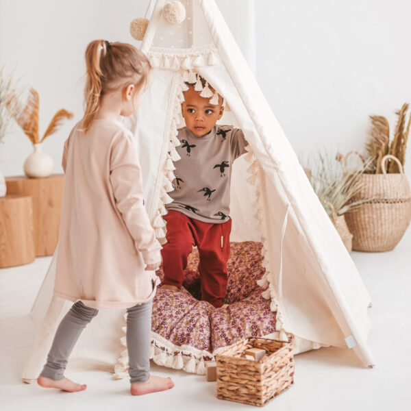 Boho Kids Teepee with Tassels – Ecru, 165 cm