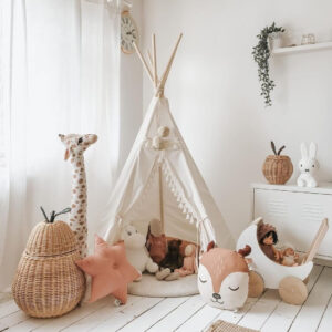 Boho Kids Teepee with Tassels – Ecru, 165 cm