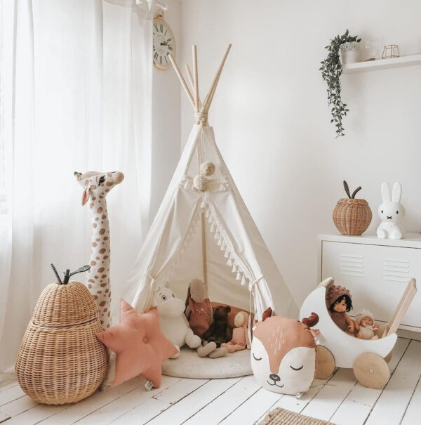 Boho Kids Teepee with Tassels – Ecru, 165 cm
