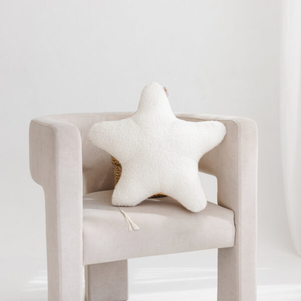 Bouclé Starfish Cushion with Gold Trim – Ecru