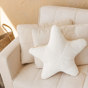 Bouclé Starfish Cushion with Gold Trim – Ecru