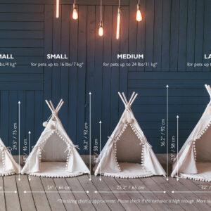 Pet Teepee with Pompoms & Padded Mat – Ecru, Size S