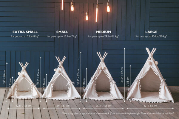 Pet Teepee with Pompoms & Padded Mat – Ecru, Size S