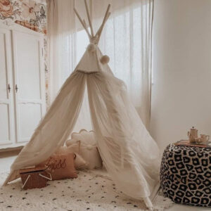 Fairy Kids Play Tent with Tulle – Ecru, 165 cm