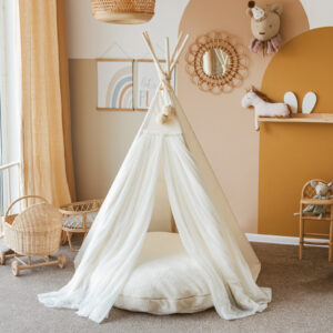 Fairy Kids Play Tent with Tulle – Ecru, 165 cm