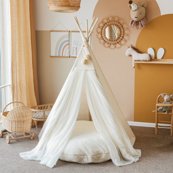 Fairy Kids Play Tent with Tulle – Ecru, 165 cm