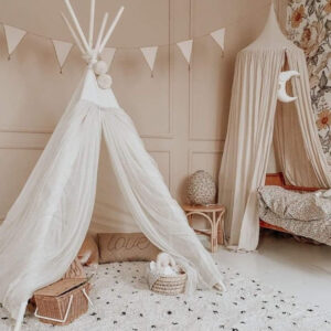 Fairy Kids Play Tent with Tulle – Ecru, 165 cm
