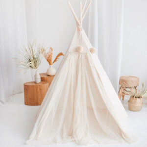 Fairy Kids Play Tent with Tulle – Ecru, 165 cm