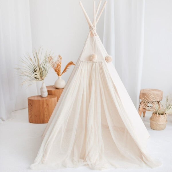 Fairy Kids Play Tent with Tulle – Ecru, 165 cm