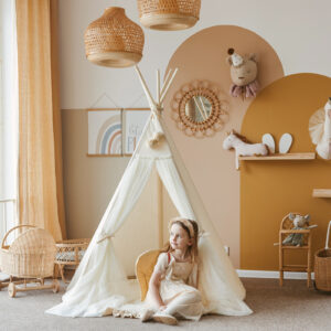 Fairy Kids Play Tent with Tulle – Ecru, 165 cm