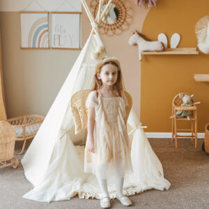 Fairy Kids Play Tent with Tulle – Ecru, 165 cm