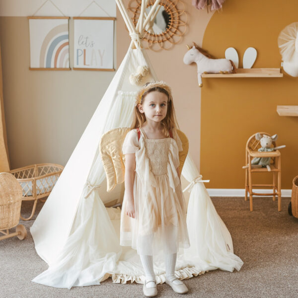 Fairy Kids Play Tent with Tulle – Ecru, 165 cm