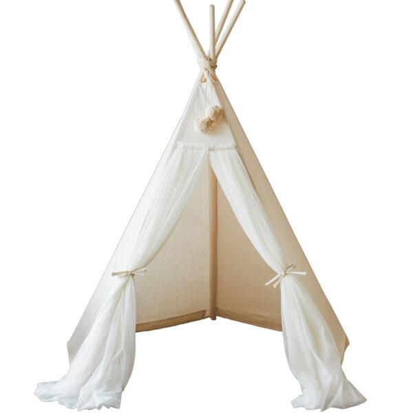 Fairy Kids Play Tent with Tulle – Ecru, 165 cm