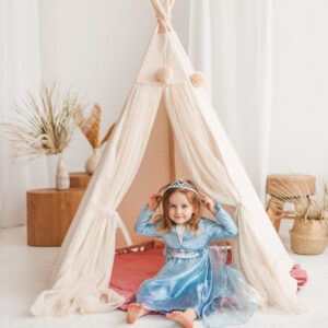 Fairy Kids Play Tent with Tulle – Ecru, 165 cm