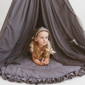 Fairy Kids Play Tent with Tulle – Grey, 165 cm