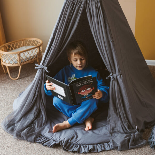 Fairy Kids Play Tent with Tulle – Grey, 165 cm