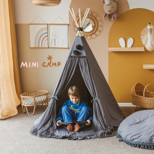 Fairy Kids Play Tent with Tulle – Grey, 165 cm