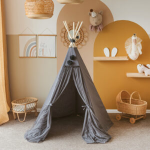 Fairy Kids Play Tent with Tulle – Grey, 165 cm