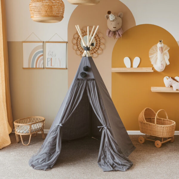 Fairy Kids Play Tent with Tulle – Grey, 165 cm