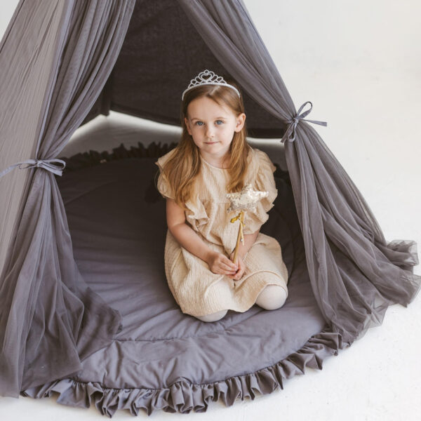 Fairy Kids Play Tent with Tulle – Grey, 165 cm