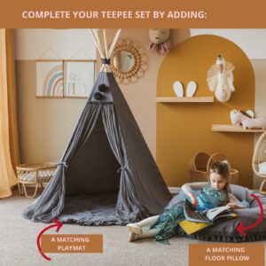 Fairy Kids Play Tent with Tulle – Grey, 165 cm