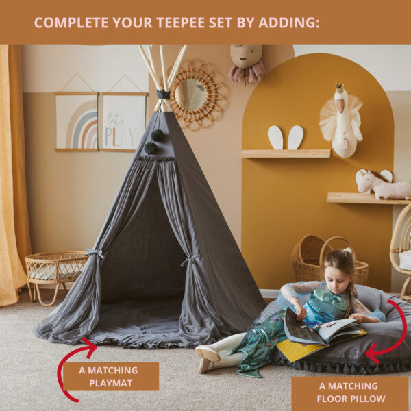 Fairy Kids Play Tent with Tulle – Grey, 165 cm