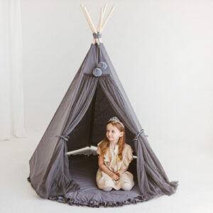 Fairy Kids Play Tent with Tulle – Grey, 165 cm