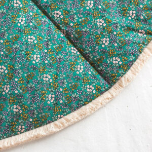 Round Kids Floor Mat with Cotton Fringe – Floral Green, 115 cm