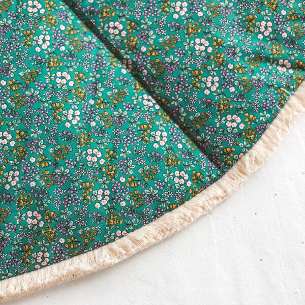 Round Kids Floor Mat with Cotton Fringe – Floral Green, 115 cm
