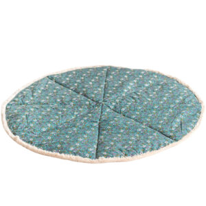 Round Kids Floor Mat with Cotton Fringe – Floral Green, 115 cm