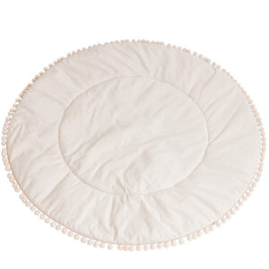 Round Kids Play Mat with Pompom Border – Ecru, 115 cm