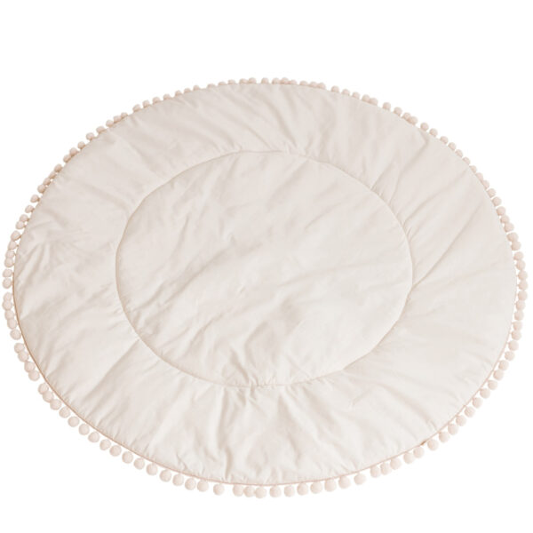Round Kids Play Mat with Pompom Border – Ecru, 115 cm