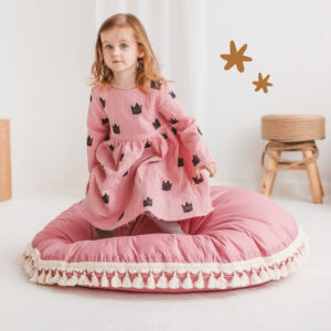 Round Floor Cushion with Tassels – Rose, 100 cm