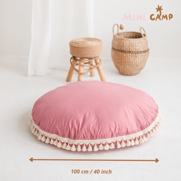 Round Floor Cushion with Tassels – Rose, 100 cm