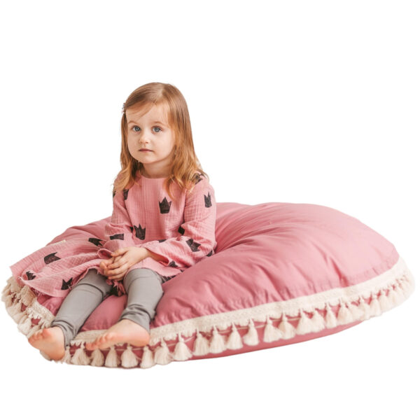 Round Floor Cushion with Tassels – Rose, 100 cm