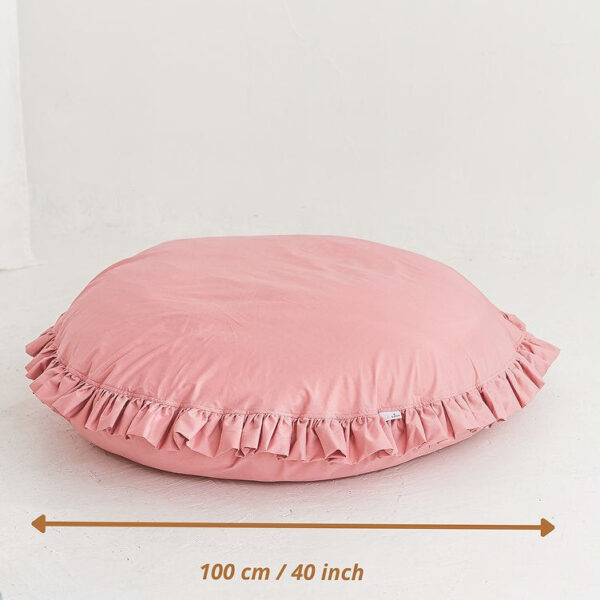 Round Floor Cushion with Ruffled Edges – Pink, 100 cm
