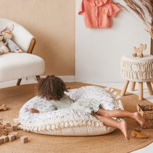 Round Floor Cushion with Tassels – Forest Animal Print, 100 cm