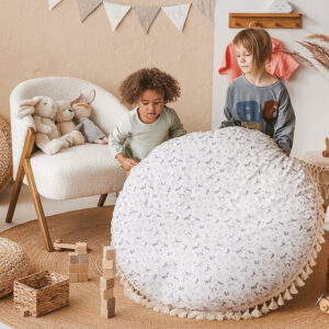 Round Floor Cushion with Tassels – Forest Animal Print, 100 cm