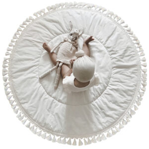 Padded Round Play Mat with Tassels – Ecru, 115 cm