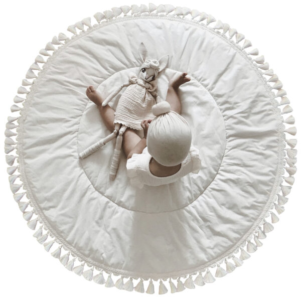 Padded Round Play Mat with Tassels – Ecru, 115 cm