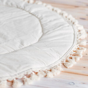 Padded Round Play Mat with Tassels – Ecru, 115 cm