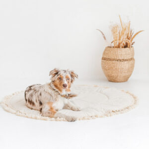 Padded Round Play Mat with Tassels – Ecru, 115 cm