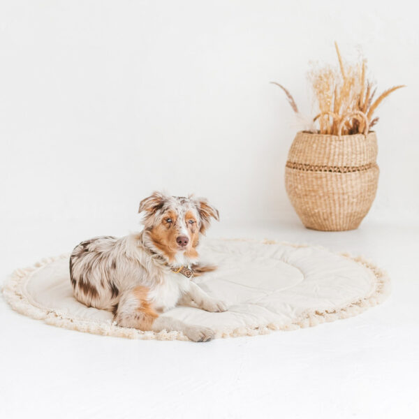 Padded Round Play Mat with Tassels – Ecru, 115 cm
