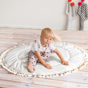Padded Round Play Mat with Tassels – Ecru, 115 cm