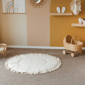 Padded Round Play Mat with Tassels – Ecru, 115 cm