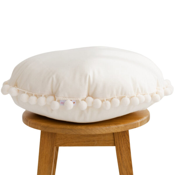 Round Cotton Cushion with Pompoms – Ecru, 45 cm