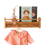 Solid Oak Kids Bookshelf with Rail & 4 Hooks – 58.5 cm