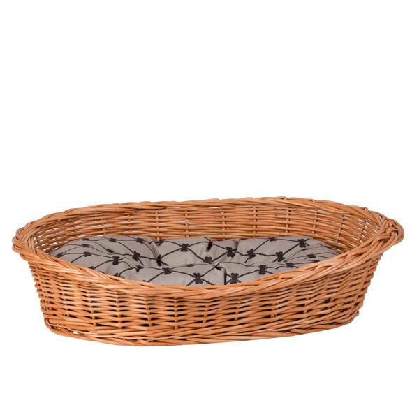 Enovia Wicker Dog Bed with Grey Cushion – 75 × 57 cm