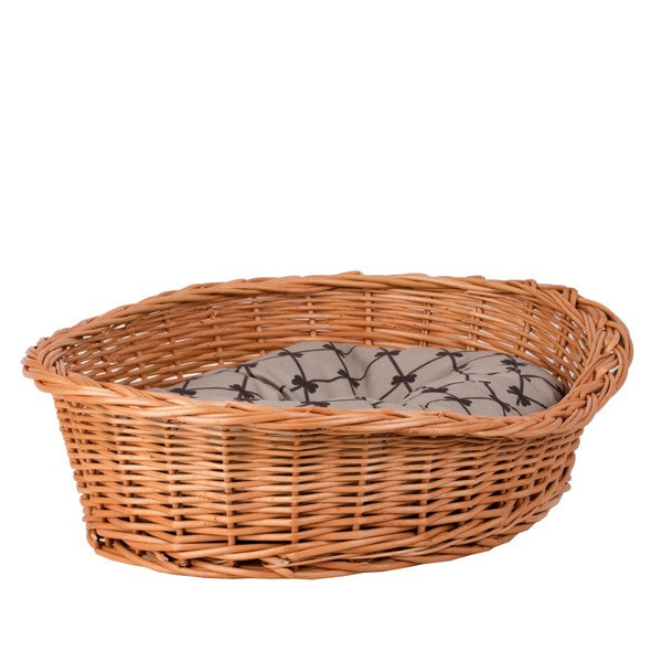 Enovia Wicker Dog Bed with Grey Cushion – 75 × 57 cm